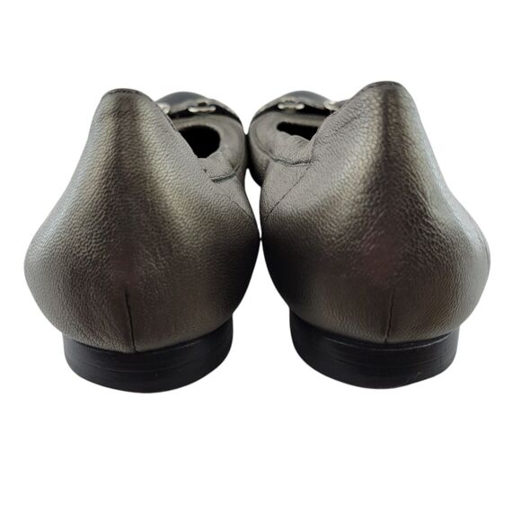 AGL Cap Toe Ballet Flats Womens 8 38 Gray Black Leather Patent Buckle Italy - Picture 8 of 13